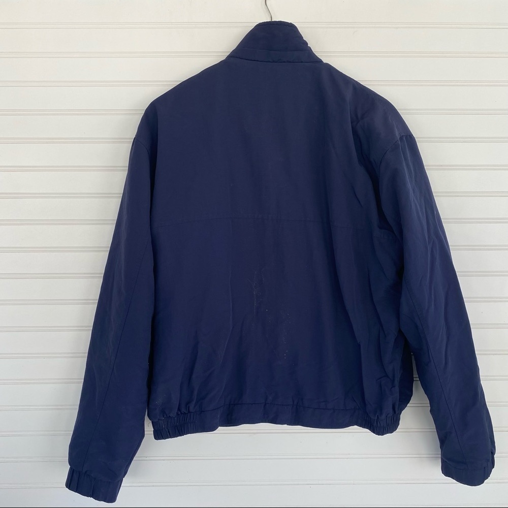 VOS Sports Windbreaker Jacket Medium Navy Blue Fleece Lined Full Zip Striped - Picture 2 of 10